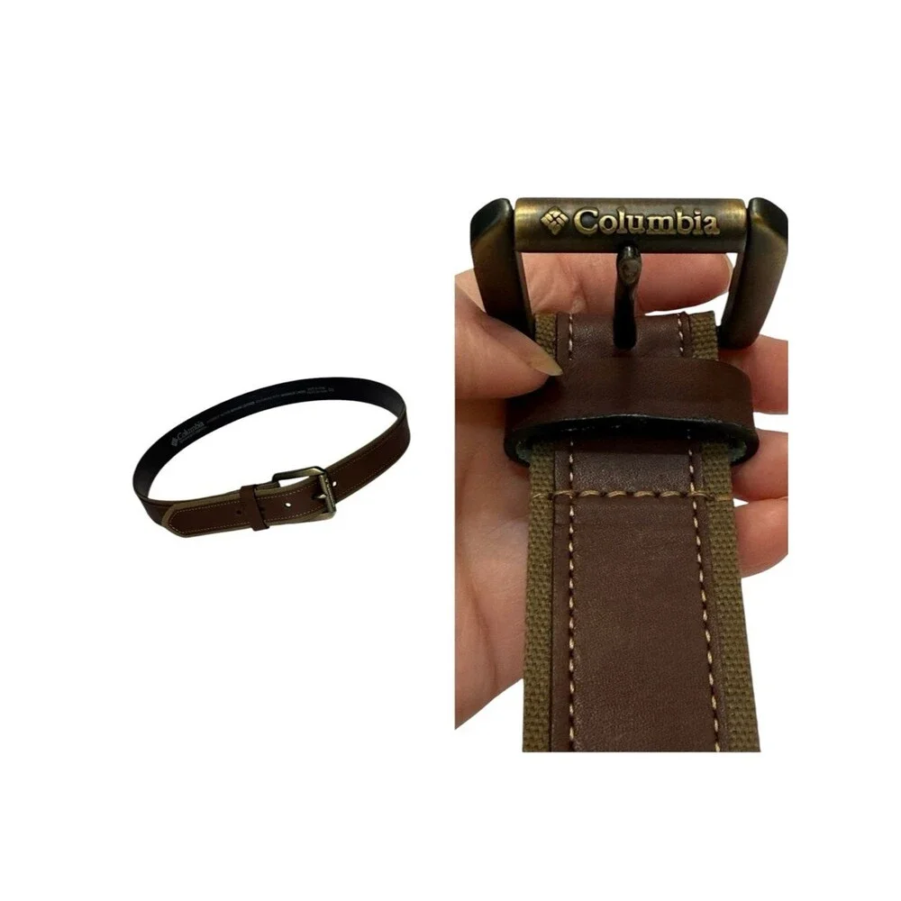 Columbia Brown Leather on Canvas Men’s Goose Lake Belt Sz 42